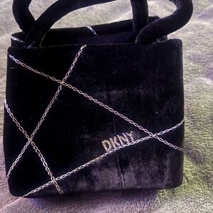 DKNY Black Velvet Mini Bag with Silver Detailing